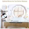 Giantex Vanity Set with Round Lighted Mirror, Makeup Dressing Table with 8 Light Bulbs and Brightness Adjustable, Bedroom Makeup Table with Cushioned Stool and 2 Sliding Drawers (White)(Natural)