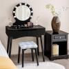 Giantex Vanity Set with Round Lighted Mirror, Makeup Dressing Table with 8 Light Bulbs and Brightness Adjustable, Bedroom Makeup Table with Cushioned Stool and 2 Sliding Drawers (White)(Black)