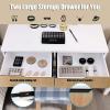 Giantex Vanity Set with Round Lighted Mirror, Makeup Dressing Table with 8 Light Bulbs and Brightness Adjustable, Bedroom Makeup Table with Cushioned Stool and 2 Sliding Drawers (White)(Natural)