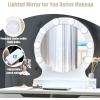 Giantex Vanity Set with Round Lighted Mirror, Makeup Dressing Table with 8 Light Bulbs and Brightness Adjustable, Bedroom Makeup Table with Cushioned Stool and 2 Sliding Drawers (White)(White)
