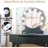 Giantex Vanity Set with Round Lighted Mirror, Makeup Dressing Table with 8 Light Bulbs and Brightness Adjustable, Bedroom Makeup Table with Cushioned Stool and 2 Sliding Drawers (White)(Black)