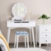 Giantex Vanity Set with Round Lighted Mirror, Makeup Dressing Table with 8 Light Bulbs and Brightness Adjustable, Bedroom Makeup Table with Cushioned Stool and 2 Sliding Drawers (White)(White)
