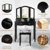 Giantex Vanity Set with Tri-Folding Mirror, Makeup Dressing Table with 4 Drawers and Storage Shelf, Modern Bedroom Bathroom Makeup Vanity Desk with Cushioned Stool for Girls Women (Black)(Black)