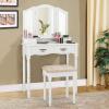 Giantex Vanity Set with Tri-Folding Mirror, Makeup Dressing Table with 4 Drawers and Storage Shelf, Modern Bedroom Bathroom Makeup Vanity Desk with Cushioned Stool for Girls Women (Black)(White)