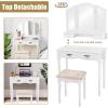 Giantex Vanity Set with Tri-Folding Mirror, Makeup Dressing Table with 4 Drawers and Storage Shelf, Modern Bedroom Bathroom Makeup Vanity Desk with Cushioned Stool for Girls Women (Black)(White)
