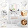 Giantex Vanity Set with Tri-Folding Mirror, Makeup Dressing Table with 4 Drawers and Storage Shelf, Modern Bedroom Bathroom Makeup Vanity Desk with Cushioned Stool for Girls Women (Black)(White)