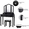 Giantex Vanity Set with Tri-Folding Mirror and 4 Drawers, Makeup Dressing Table with Cushioned Stool for Girls Women, Modern Bedroom Bathroom Makeup Table with Stool (Black)(Black)