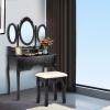 Giantex Vanity Stool Makeup Bench, Upholstered Dressing Stool with Pinewood Legs and Padded Cushion, Modern Bathroom Bedroom Vanity Bench Piano Seat for Girls Women, Black(Black)