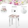Giantex Vanity Stool Wood Dressing Padded Chair Makeup Piano Seat Make Up Bench w/Rose Cushion (White)(White)
