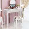 Giantex Vanity Stool Wood Dressing Padded Chair Makeup Piano Seat Make Up Bench w/Rose Cushion (White)(White)