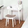 Giantex Vanity Table Set with Flip Top Mirror and Cushioned Stool, Folding Top Flip Mirrored Large Storage Organizer for Home Bedroom Bathroom, Makeup Dressing Table Set with 2 Drawers, White