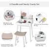 Giantex Vanity Table Set with Flip Top Mirror and Cushioned Stool, Folding Top Flip Mirrored Large Storage Organizer for Home Bedroom Bathroom, Makeup Dressing Table Set with 2 Drawers, White