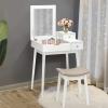 Giantex Vanity Table Set with Flip Top Mirror and Cushioned Stool, Folding Top Flip Mirrored Large Storage Organizer for Home Bedroom Bathroom, Makeup Dressing Table Set with 2 Drawers, White