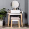 Giantex Vanity Table Set with Height Adjustable Round Mirror, Makeup Mirrored Dressing Table with Cushioned Stool, Side Storage and Large Drawer, Gift Vanities for Women Girls Bedroom (White)
