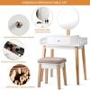 Giantex Vanity Table Set with Height Adjustable Round Mirror, Makeup Mirrored Dressing Table with Cushioned Stool, Side Storage and Large Drawer, Gift Vanities for Women Girls Bedroom (White)