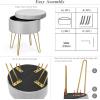 Giantex Velvet Footrest Stool Round with Storage Function, Gold Metal Legs and Removable Seat, Modern Dressing Vanity Chair for Home, Living Room, Bedroom Storage Ottoman (Grey)