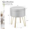 Giantex Velvet Footrest Stool Round with Storage Function, Gold Metal Legs and Removable Seat, Modern Dressing Vanity Chair for Home, Living Room, Bedroom Storage Ottoman (Grey)