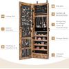 Giantex Wall Door Mounted Jewelry Armoire Cabinet with 47.5″ H Full Length Mirror, 2 LEDs Lockable Jewelry Organizer Box with Bracelet Rod, 2 Drawers, Large Storage Capacity (Black)(Rustic Brown)
