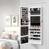 Giantex Wall Door Mounted Jewelry Armoire Cabinet with 47.5″ H Full Length Mirror, 2 LEDs Lockable Jewelry Organizer Box with Bracelet Rod, 2 Drawers, Large Storage Capacity (Black)(White)