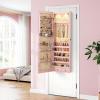 Giantex Wall Door Mounted Jewelry Armoire Cabinet with 47.5″ H Full Length Mirror, 2 LEDs Lockable Jewelry Organizer Box with Bracelet Rod, 2 Drawers, Large Storage Capacity (Black)(Light Pink)