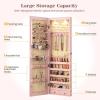 Giantex Wall Door Mounted Jewelry Armoire Cabinet with 47.5″ H Full Length Mirror, 2 LEDs Lockable Jewelry Organizer Box with Bracelet Rod, 2 Drawers, Large Storage Capacity (Black)(Light Pink)