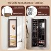 Giantex Wall Mounted Jewelry Cabinet with Full Length Mirror, Over The Door Jewelry Armoire Organizer with Large Storage, Makeup Mirror & Velvet Lining (Brown)(Brown)