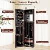 Giantex Wall Mounted Jewelry Cabinet with Full Length Mirror, Over The Door Jewelry Armoire Organizer with Large Storage, Makeup Mirror & Velvet Lining (Brown)(Brown)