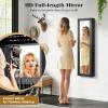 Giantex Wall Mounted Jewelry Cabinet with Full Length Mirror, Over The Door Jewelry Armoire Organizer with Large Storage, Makeup Mirror & Velvet Lining (Brown)(Black)