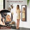 Giantex Wall Mounted Jewelry Cabinet with Full Length Mirror, Over The Door Jewelry Armoire Organizer with Large Storage, Makeup Mirror & Velvet Lining (Brown)(Brown)