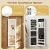 Giantex Wall Mounted Jewelry Cabinet with Full Length Mirror, Over The Door Jewelry Armoire Organizer with Large Storage, Makeup Mirror & Velvet Lining (Brown)(White)