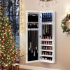 Giantex Wall or Door Mounted Jewelry Cabinet with Full Length Mirror, Over The Door Jewelry Armoire Organizer, Hanging Storage Cabinet with Necklace Hooks, Earring Slots, Ring Slots & Shelves (White)(White)