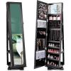 CHARMAID 360° Swivel Jewelry Armoire with Higher Full Length Mirror, Standing Lockable Jewelry Cabinet Organizer with Large Storage Capacity, Inside Makeup Mirror, Back Storage Shelves (Walnut)(Black)