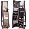 CHARMAID 360° Swivel Jewelry Armoire with Higher Full Length Mirror, Standing Lockable Jewelry Cabinet Organizer with Large Storage Capacity, Inside Makeup Mirror, Back Storage Shelves (Walnut)(Espresso)