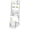 CHARMAID 3-in-1 Vanity Set with Flip Top Mirror, 6 Makeup Organizers, 2 Storage Shelves, 3 Hat Hooks Vanity Table Desk Bookshelf with Cushioned Stool, Ladder Makeup Vanity for Small Spaces, White