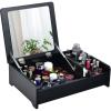 CHARMAID Countertop Vanity with Flip Top Mirror, 24inch Tabletop Laptop Desk with 2 Compartments Organizer, Modern Bedroom Makeup Dressing Vanity Mirror Cosmetic Storage Box Desktop (Black)(Black)