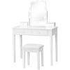 CHARMAID Girls Makeup Vanity Desk with Mirror and Lights, Vanity Table with 10 LED Bulbs, 3 Lighting Modes, Modern Bedroom Dressing Table with 4 Storage Drawers & Vanity Stool (White)(White)