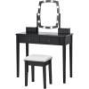 CHARMAID Girls Makeup Vanity Desk with Mirror and Lights, Vanity Table with 10 LED Bulbs, 3 Lighting Modes, Modern Bedroom Dressing Table with 4 Storage Drawers & Vanity Stool (White)(Black)