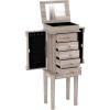 CHARMAID Gray Cabinet, 5 Drawers Jewelry Armoire with Mirror, Swing Doors, Necklace Hooks, Standing Organizer, Large