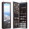 CHARMAID Jewelry Cabinet Armoire, Wall Mount Door Hanging, Lockable Jewelry Organizer with 47.5” Full Length Mirror, 5 Lights, Large Jewelry Storage Box with 6 Acrylic Drawers (Brown)(Brown)