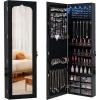 CHARMAID Jewelry Cabinet Armoire, Wall Mount Door Hanging, Lockable Jewelry Organizer with 47.5” Full Length Mirror, 5 Lights, Large Jewelry Storage Box with 6 Acrylic Drawers (Brown)(Black)