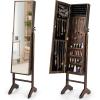 CHARMAID Jewelry Organizer with Full Length Mirror, Standing Jewelry Armoire Cabinet with Lockable Door and 2 Keys, Stand up Jewelry Box, Mirror with Jewelry Storage (Rustic Brown)(Rustic Brown)