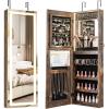 CHARMAID LED Mirror Jewelry Cabinet, 47.2” Jewelry Armoire with Adjustable Lighted Full Length Mirror, Wall Mounted or Door Hanging, Lockable Jewelry Organizer Storage (Black, 47.2”H)(Rustic Brown)