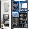 CHARMAID LED Mirror Jewelry Cabinet, 47.2” Jewelry Armoire with Adjustable Lighted Full Length Mirror, Wall Mounted or Door Hanging, Lockable Jewelry Organizer Storage (Black, 47.2”H)(Black)