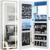 CHARMAID LED Mirror Jewelry Cabinet, 47.2” Jewelry Armoire with Adjustable Lighted Full Length Mirror, Wall Mounted or Door Hanging, Lockable Jewelry Organizer Storage (Black, 47.2”H)(Grayish White)