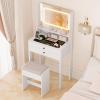 CHARMAID Small Vanity Desk with Mirror, White Makeup Vanity Desk with 3 Drawers, Adjustable Heights, Compact Bedroom Dressing Table with Stool for Small Space(White)