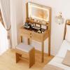 CHARMAID Small Vanity Desk with Mirror, White Makeup Vanity Desk with 3 Drawers, Adjustable Heights, Compact Bedroom Dressing Table with Stool for Small Space(Rustic Oak)