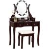 CHARMAID Vanity Desk with Mirror and Lights, Makeup Vanity Table with 5 Storage Drawers, 3 Color Lighting Modes, Adjustable Brightness, Modern Bedroom Dressing Table with Vanity Stool, Black(Espresso)