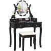 CHARMAID Vanity Desk with Mirror and Lights, Makeup Vanity Table with 5 Storage Drawers, 3 Color Lighting Modes, Adjustable Brightness, Modern Bedroom Dressing Table with Vanity Stool, Black(Black)