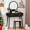 CHARMAID Vanity Desk with Mirror and Lights, White Makeup Vanity Desk with 4 Drawers, 3 Color Lighting Modes, Adjustable Brightness, Modern Dressing Table with Vanity Stool for Girls Small Bedroom(Black)