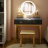 CHARMAID Vanity Desk with Mirror and Lights, White Makeup Vanity Desk with 4 Drawers, 3 Color Lighting Modes, Adjustable Brightness, Modern Dressing Table with Vanity Stool for Girls Small Bedroom(Black + Warm Wood)